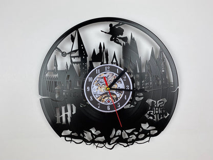 Vinyl Record Clock – 12" Wizarding School World Decor – Handcrafted Magical Wall Clock