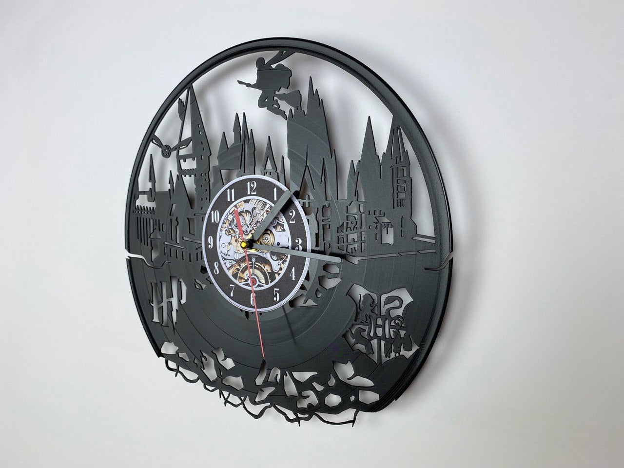 Vinyl Record Clock – 12" Wizarding School World Decor – Handcrafted Magical Wall Clock