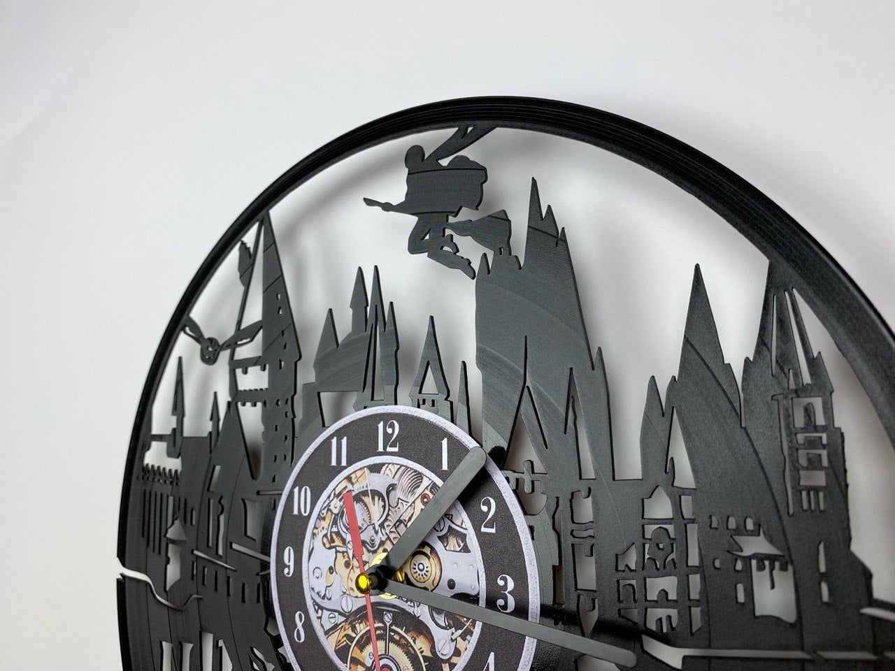 Vinyl Record Clock – 12" Wizarding School World Decor – Handcrafted Magical Wall Clock
