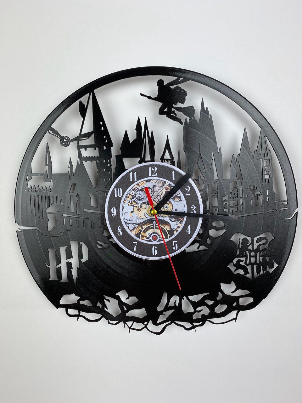 Vinyl Record Clock – 12" Wizarding School World Decor – Handcrafted Magical Wall Clock
