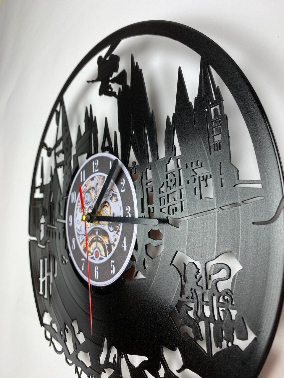 Vinyl Record Clock – 12" Wizarding School World Decor – Handcrafted Magical Wall Clock