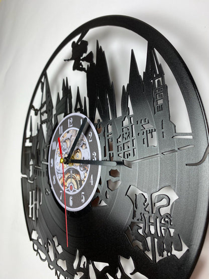 Vinyl Record Clock – 12" Wizarding School World Decor – Handcrafted Magical Wall Clock