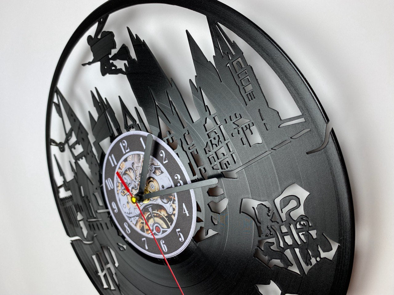 Vinyl Record Clock – 12" Wizarding School World Decor – Handcrafted Magical Wall Clock