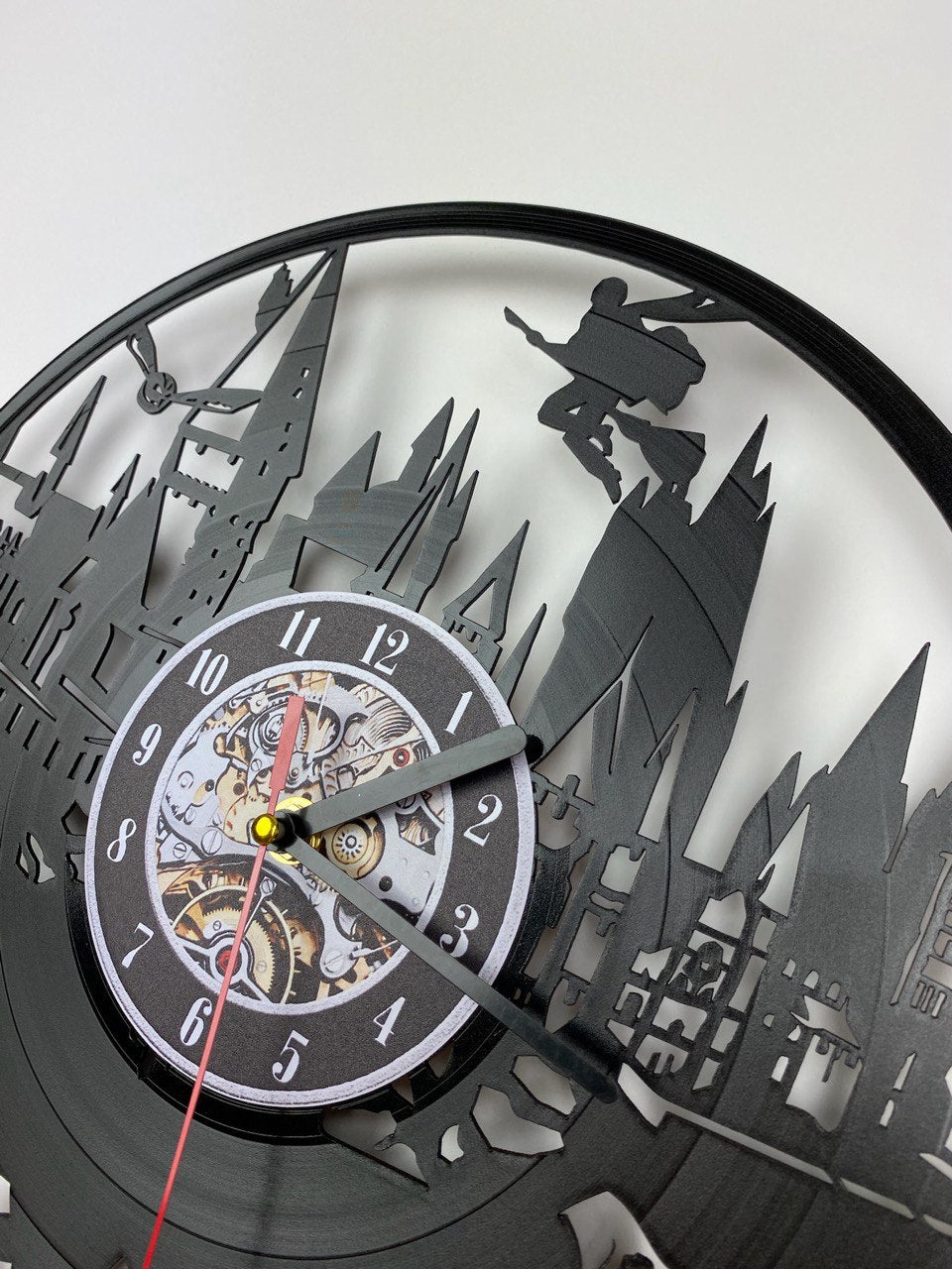 Vinyl Record Clock – 12" Wizarding School World Decor – Handcrafted Magical Wall Clock