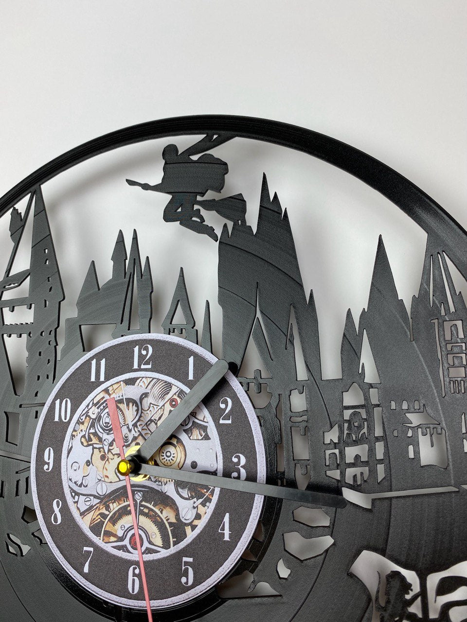 Vinyl Record Clock – 12" Wizarding School World Decor – Handcrafted Magical Wall Clock