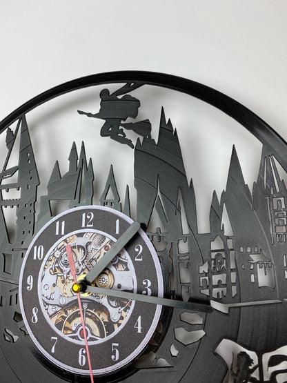 Vinyl Record Clock – 12" Wizarding School World Decor – Handcrafted Magical Wall Clock