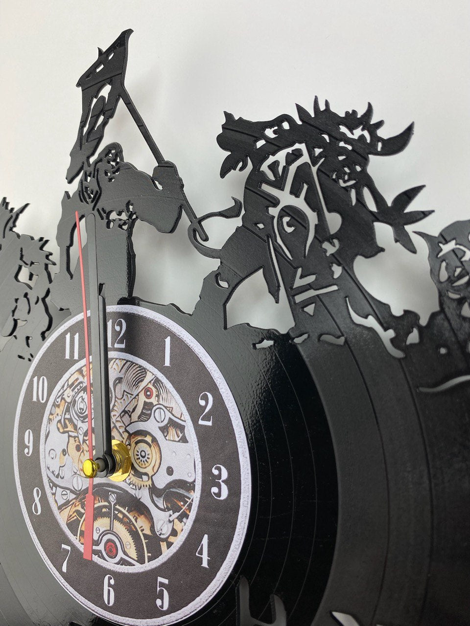 Epic Fantasy Trolls Vinyl Record Wall Clock – 12" Medieval & RPG Decor – Handcrafted Retro Style Art – Unique Gift for Warcraft & Gaming Enthusiasts