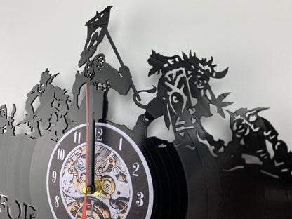 Epic Fantasy Trolls Vinyl Record Wall Clock – 12" Medieval & RPG Decor – Handcrafted Retro Style Art – Unique Gift for Warcraft & Gaming Enthusiasts