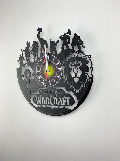 Epic Fantasy Vinyl Record Wall Clock – 12" Medieval & RPG Green Decor – Handcrafted Retro Style Art – Unique Gift for Warcraft & Gaming Enthusiasts
