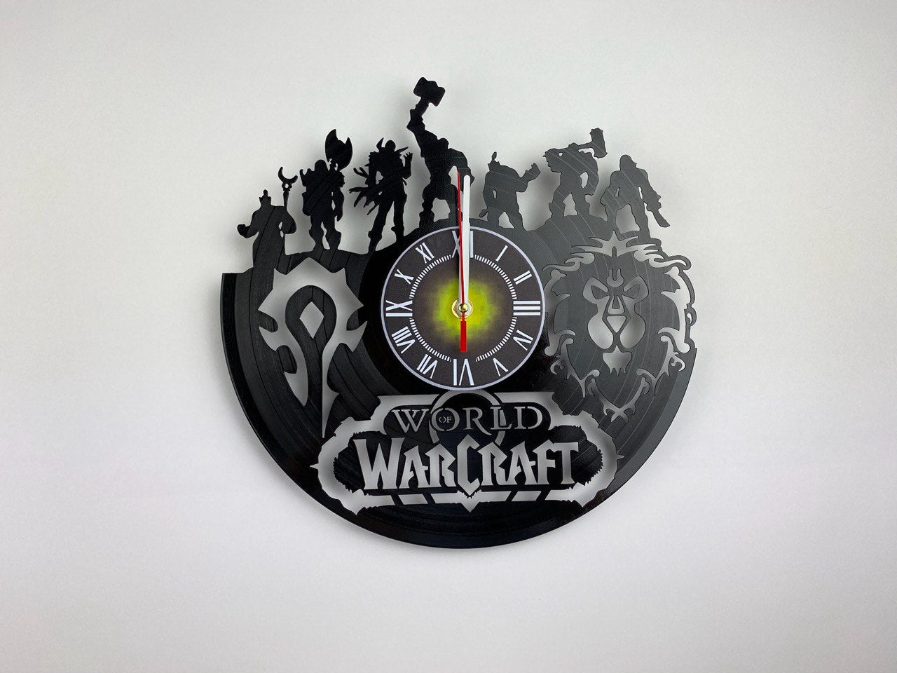Epic Fantasy Vinyl Record Wall Clock – 12" Medieval & RPG Green Decor – Handcrafted Retro Style Art – Unique Gift for Warcraft & Gaming Enthusiasts