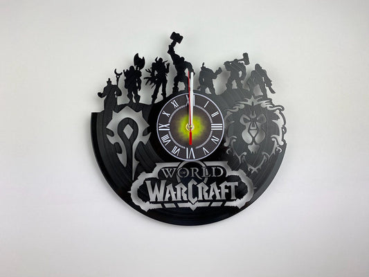 Epic Fantasy Vinyl Record Wall Clock – 12" Medieval & RPG Green Decor – Handcrafted Retro Style Art – Unique Gift for Warcraft & Gaming Enthusiasts