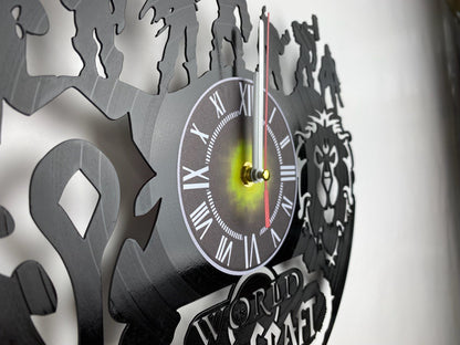 Epic Fantasy Vinyl Record Wall Clock – 12" Medieval & RPG Green Decor – Handcrafted Retro Style Art – Unique Gift for Warcraft & Gaming Enthusiasts