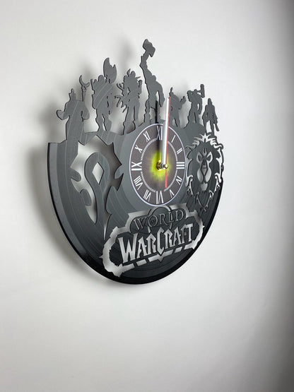 Epic Fantasy Vinyl Record Wall Clock – 12" Medieval & RPG Green Decor – Handcrafted Retro Style Art – Unique Gift for Warcraft & Gaming Enthusiasts