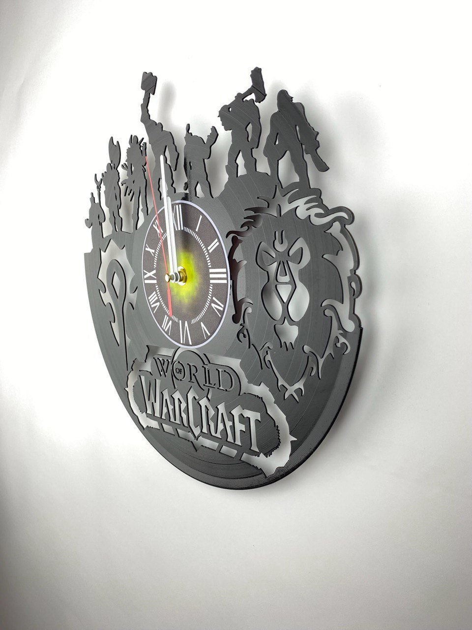 Epic Fantasy Vinyl Record Wall Clock – 12" Medieval & RPG Green Decor – Handcrafted Retro Style Art – Unique Gift for Warcraft & Gaming Enthusiasts