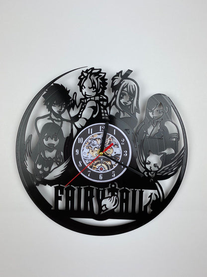 Fairy Tail Vinyl Record Wall Clock – 12" Fantasy & Magic Decor – Handcrafted Retro Style Wall Art – Unique Gift for Fairy Tail Fans & Collectors