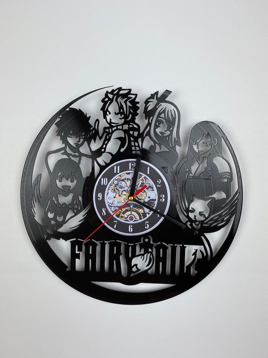 Fairy Tail Vinyl Record Wall Clock – 12" Fantasy & Magic Decor – Handcrafted Retro Style Wall Art – Unique Gift for Fairy Tail Fans & Collectors