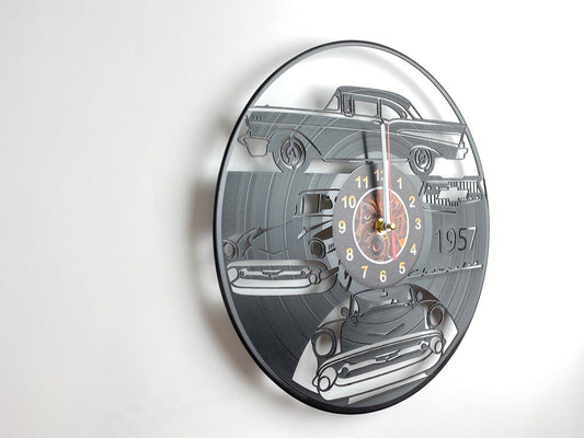 Chevy Car Vinyl Record Wall Clock – 12" Vintage & Classic Car Decor – Handcrafted Retro Auto Wall Art – Unique Gift for Car Enthusiasts