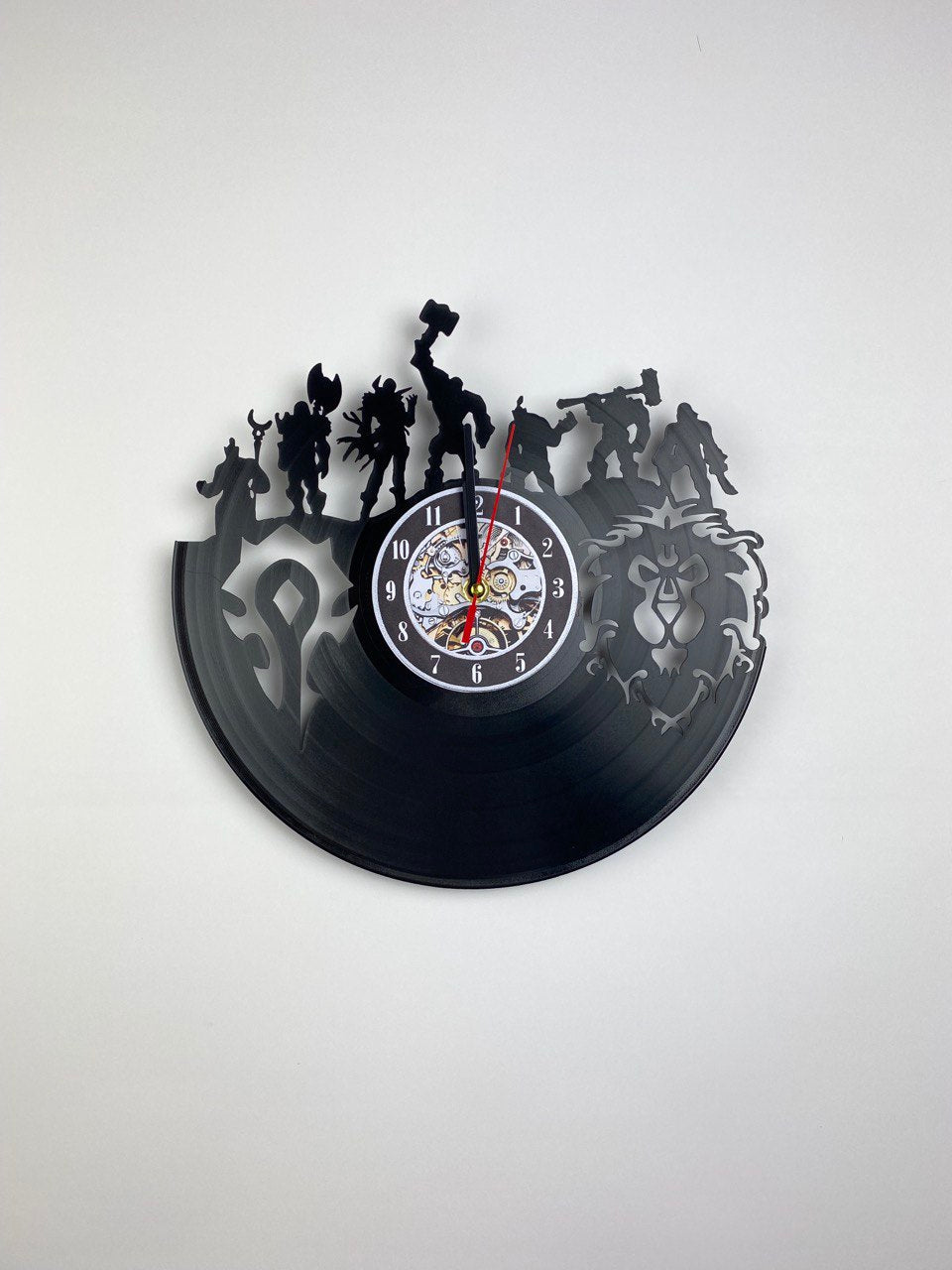 Epic Fantasy Vinyl Record Wall Clock – 12" Medieval & RPG Gears Decor – Handcrafted Retro Style Art – Unique Gift for Warcraft & Gaming Enthusiasts