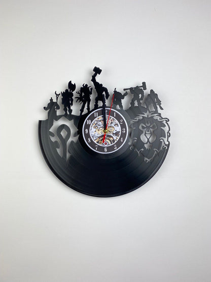 Epic Fantasy Vinyl Record Wall Clock – 12" Medieval & RPG Gears Decor – Handcrafted Retro Style Art – Unique Gift for Warcraft & Gaming Enthusiasts