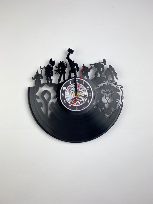 Epic Fantasy Vinyl Record Wall Clock – 12" Medieval & RPG Gears Decor – Handcrafted Retro Style Art – Unique Gift for Warcraft & Gaming Enthusiasts