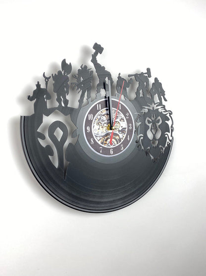 Epic Fantasy Vinyl Record Wall Clock – 12" Medieval & RPG Gears Decor – Handcrafted Retro Style Art – Unique Gift for Warcraft & Gaming Enthusiasts