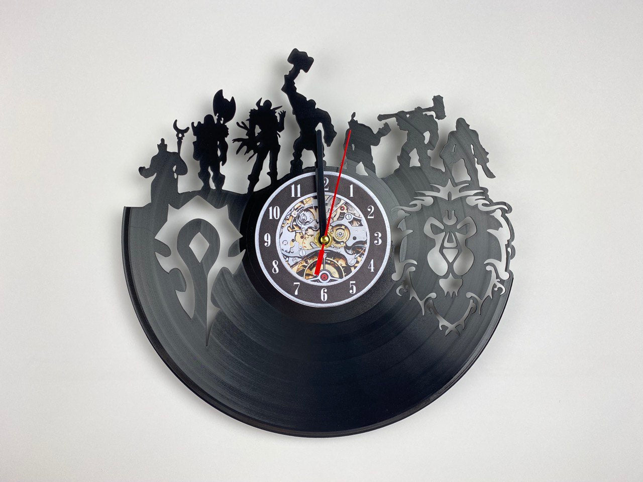 Epic Fantasy Vinyl Record Wall Clock – 12" Medieval & RPG Gears Decor – Handcrafted Retro Style Art – Unique Gift for Warcraft & Gaming Enthusiasts