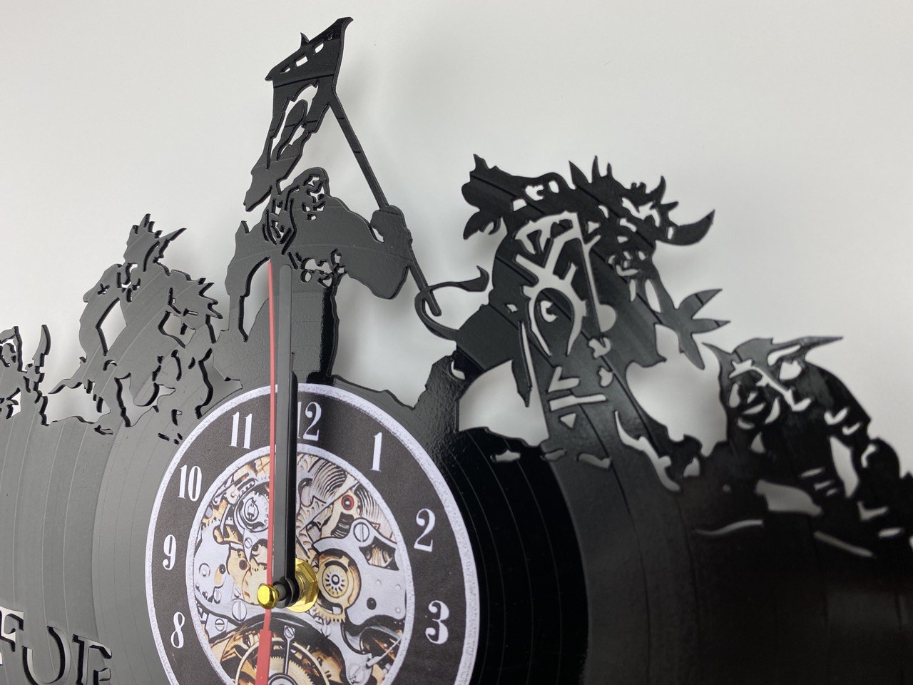 Epic Fantasy Vinyl Record Wall Clock – 12" Medieval & RPG Gears Decor – Handcrafted Retro Style Art – Unique Gift for Warcraft & Gaming Enthusiasts