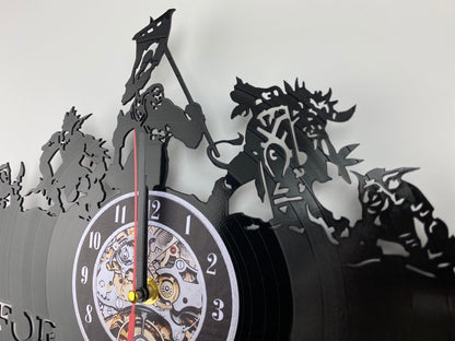 Epic Fantasy Vinyl Record Wall Clock – 12" Medieval & RPG Gears Decor – Handcrafted Retro Style Art – Unique Gift for Warcraft & Gaming Enthusiasts