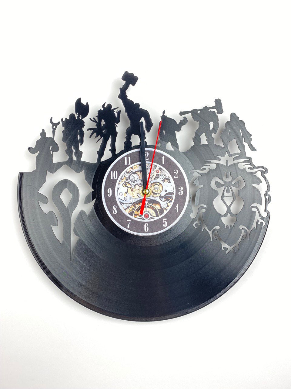 Epic Fantasy Vinyl Record Wall Clock – 12" Medieval & RPG Gears Decor – Handcrafted Retro Style Art – Unique Gift for Warcraft & Gaming Enthusiasts
