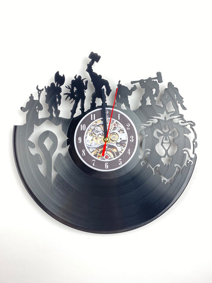 Epic Fantasy Vinyl Record Wall Clock – 12" Medieval & RPG Gears Decor – Handcrafted Retro Style Art – Unique Gift for Warcraft & Gaming Enthusiasts