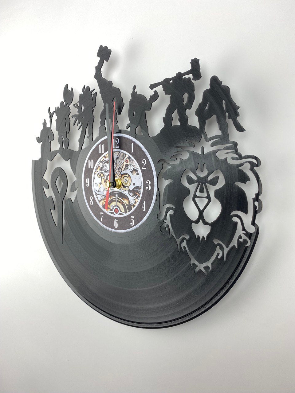 Epic Fantasy Vinyl Record Wall Clock – 12" Medieval & RPG Gears Decor – Handcrafted Retro Style Art – Unique Gift for Warcraft & Gaming Enthusiasts