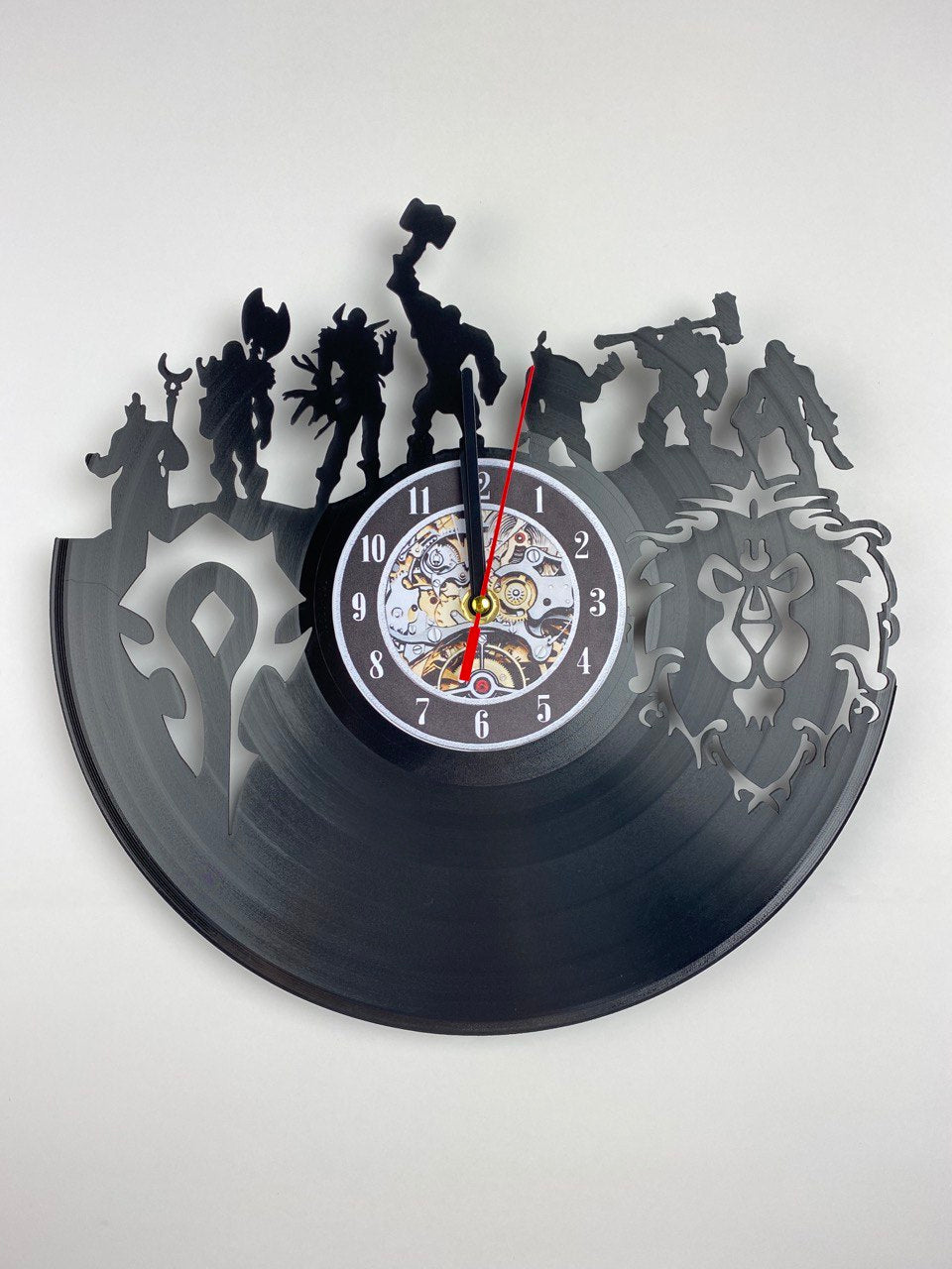 Epic Fantasy Vinyl Record Wall Clock – 12" Medieval & RPG Gears Decor – Handcrafted Retro Style Art – Unique Gift for Warcraft & Gaming Enthusiasts