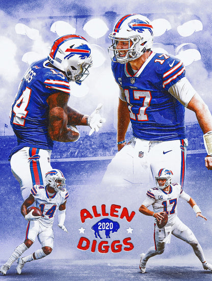 Stefon Diggs and Josh Allen Wall Poster M (46*61 cm) – Football Decor – High-Quality Athlete Art – Perfect Gift for Fans & Collectors