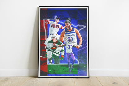 Minnesota Sports Poster XL (61*91 cm) – Team & City Decor – High-Quality Artwork – Perfect Gift for Fans & Collectors