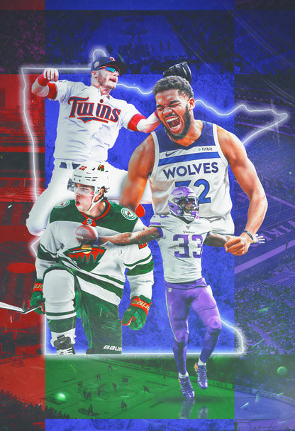 Minnesota Sports Poster XL (61*91 cm) – Team & City Decor – High-Quality Artwork – Perfect Gift for Fans & Collectors