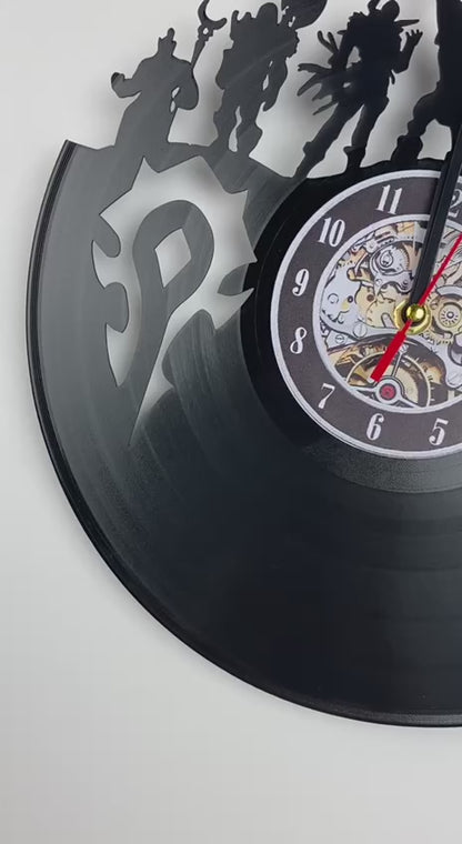 Epic Fantasy Vinyl Record Wall Clock – 12" Medieval & RPG Gears Decor – Handcrafted Retro Style Art – Unique Gift for Warcraft & Gaming Enthusiasts