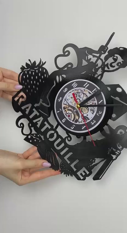 Ratatouille Cartoon Vinyl Record Clock – 12" Food & Kitchen Decor – Handcrafted Inspired Wall Clock – Perfect Gift for Animaniacs & Foodie Fans