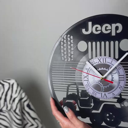 Jeep Vinyl Record Wall Clock – Rustic Car & Adventure Decor – Handcrafted 12" Vinyl Clock – Perfect Gift for Jeep Fans & Adventurers